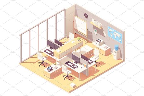 Vector Isometric Office Interiors Office Interiors Office Interior