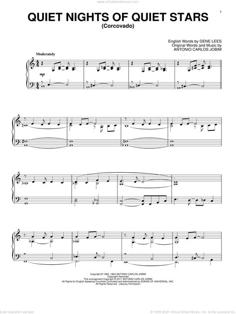 Quiet Nights Of Quiet Stars Corcovado Sheet Music For Piano Solo V2