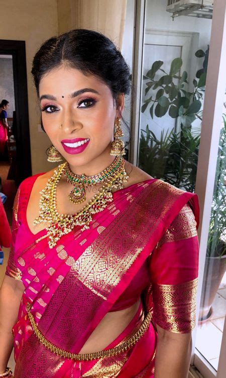 Photo Of South Indian Bridal Look In Dull Pink Kanjiavaram