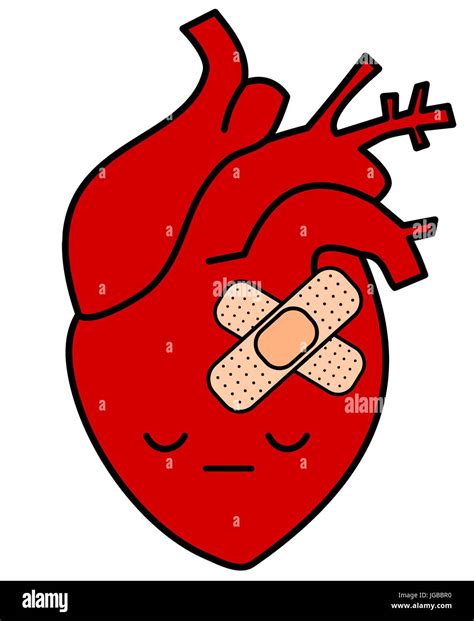 Cute Cartoon Sad Human Heart With Plaster Concept Vector Illustration