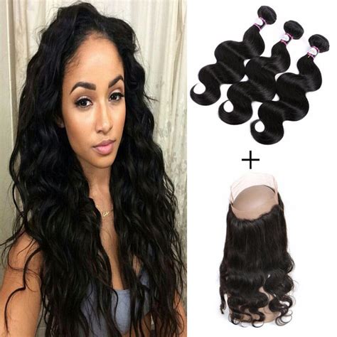 360 Lace Frontal Closure With 3 Bundles Peruvian Virgin Hair Body Wave
