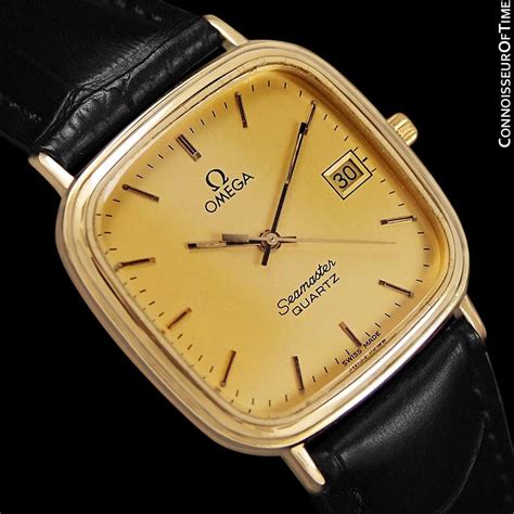 1980s Omega Seamaster Vintage Mens Quartz Watch With Date 18k Gold
