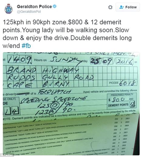 Perth Woman Given 20 Demerit Points In Less Than Two Hours Daily Mail
