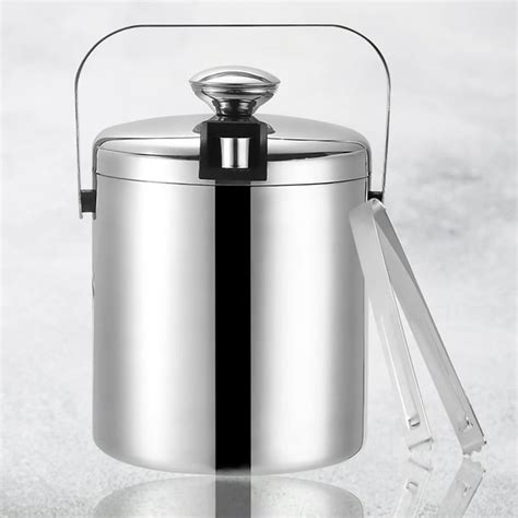 Insulated Ice Bucket With Tong Lid And Water Filter Stainless Steel
