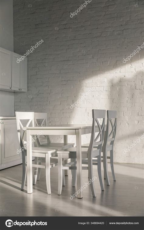 Chairs Table Brick Wall Modern Kitchen — Stock Photo © Antonmatyukha