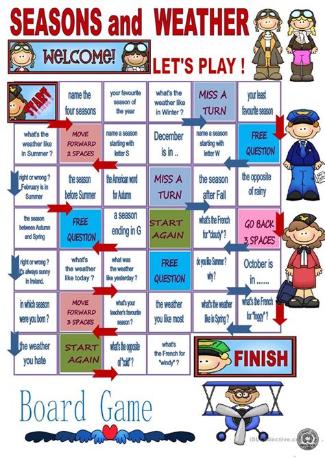 Are you running out of ideas for teaching your kids? seasons and weather - board game worksheet - Free ESL ...