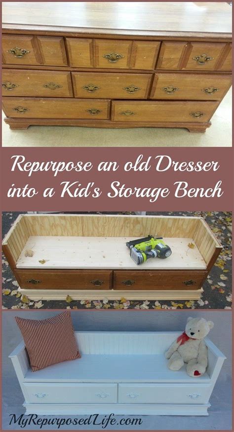Repurposed Furniture Old Dresser Ideas Kids Storage Bench Repurposed