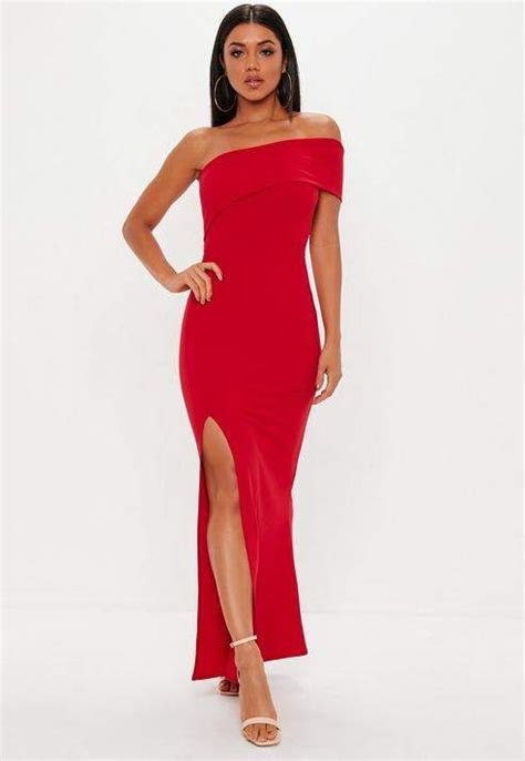 Missguided Red One Shoulder Maxi Dress Flowy Dress Long Women Dress