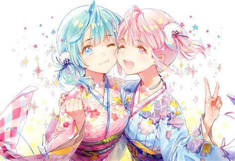 Download 3500x2408 Anime Girls Friends Kimono Cute