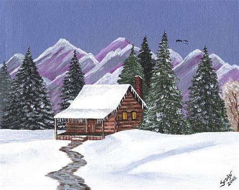 Log Cabin In The Snow Painting By Susan Cliett