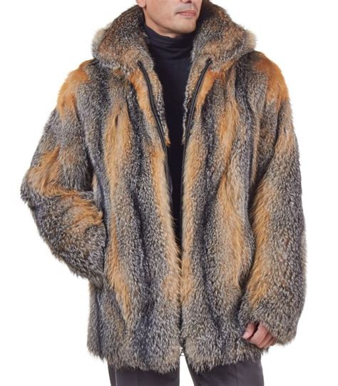 Mid Length Natural Grey Fox Fur Coat For Men