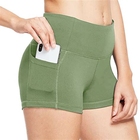 Women Yoga Pants Side Cell Phone Pockets High Waist Sports Shorts