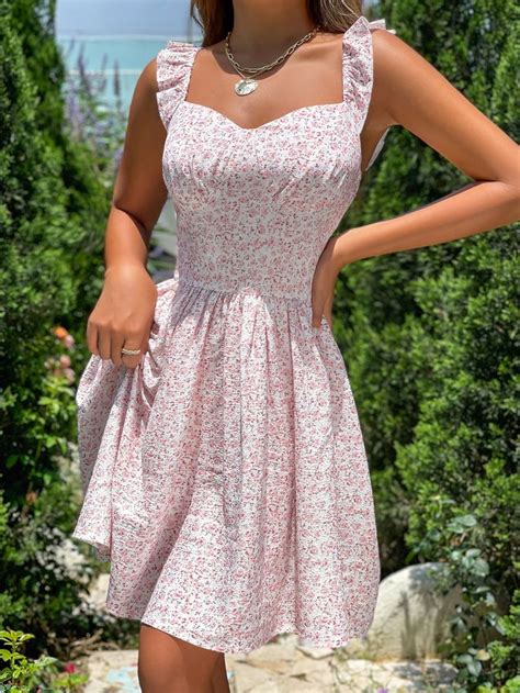 Ditsy Floral Ruffle Trim Cami Dress In 2023 Floral Dress Outfits