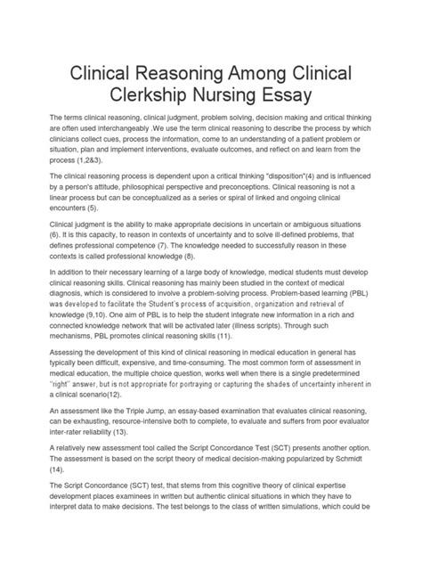 Clinical Exemplar Example Nursing Exemplar Example