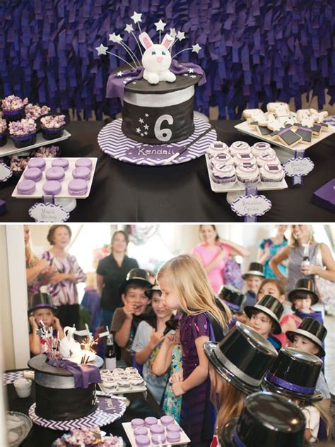 Modern Magic Birthday Party With Black Top Hat Centerpieces Magicians