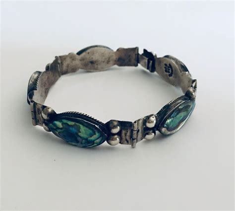 Vintage Abalone & Silver Link Bracelet from Mexico Signed | Etsy | Silver link bracelet, Link 