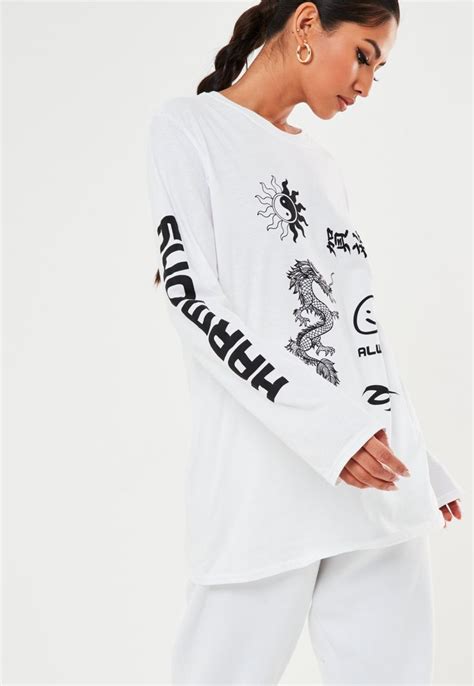 White Long Sleeve Graphic T Shirt Sponsored Long Aff White Sleeve Womens Tops White