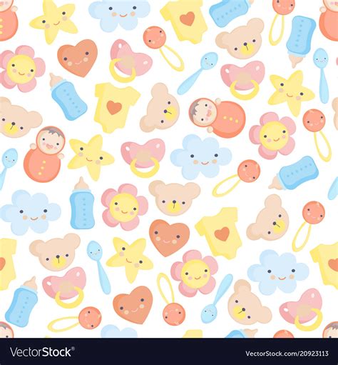 Cute Baby Elements Seamless Pattern Royalty Free Vector