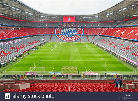 Fans of german soccer club fc bayern munich taking pictures in front of home stadium called allianz arena just. FC Bayern Munich Soccer, Munich, August 24, 2018 Allianz Arena Stadium, football stadium ...