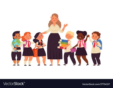 Happy Kids With Teacher Student College Teacher Vector Image