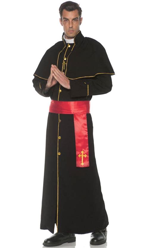 Black Catholic Priest Robe Outfit Plus Size Mens Cardinal Costume