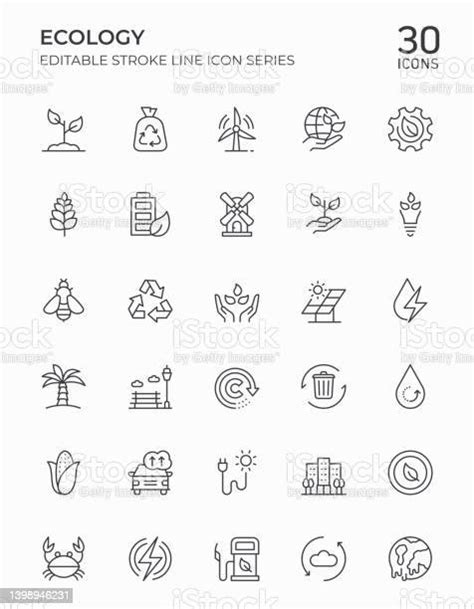 Ecology Editable Stroke Line Icons Stock Illustration Download Image
