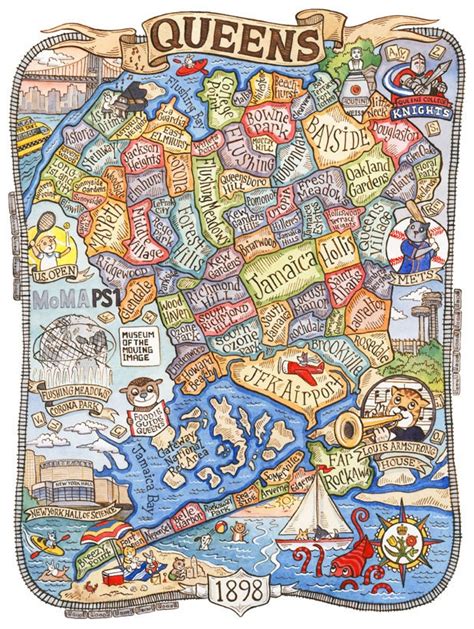 Queens New York Map Art Print 8 X 10 Etsy
