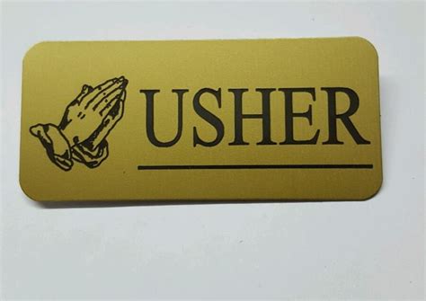 Set Of 10 Gold With Black Letters Engraved Usher Name Tags Badges Pin