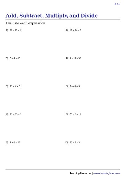 Add Subtract Multiply And Divide Dmas Worksheets Practice The Order