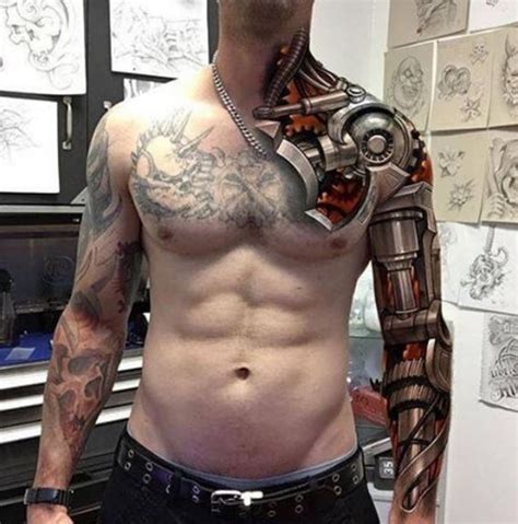 D Biomechanical Tattoos Designs For Men Biomechanical