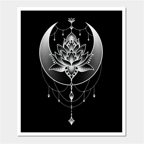 Celestial Crescent Moon And Lotus Flower Design By Helena Morpho In