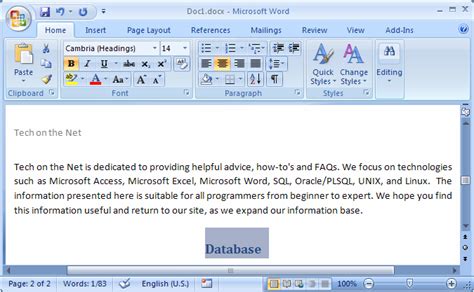 Ms Word 2007 Center Text