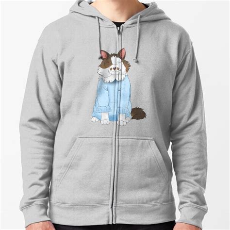 Cartoony Cat In A Sweater Illustration Zipped Hoodie By