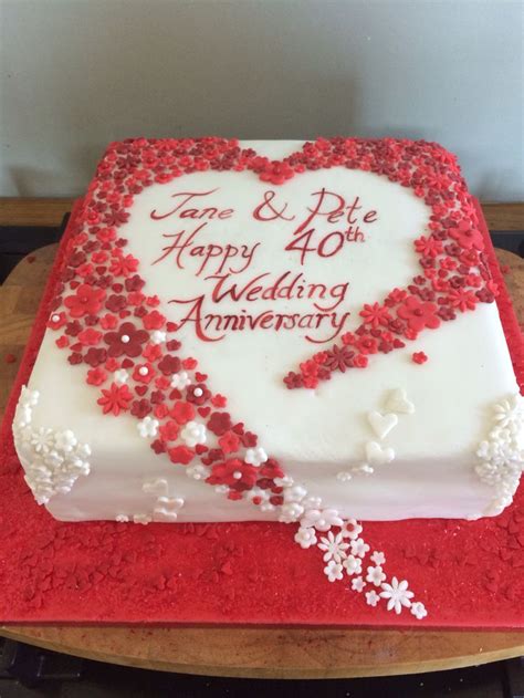 Wedding cake/anniversary cake/valentines cake decoration design ideas with rose flower music: Hearts and flowers 40th wedding anniversary cake. Ruby ...