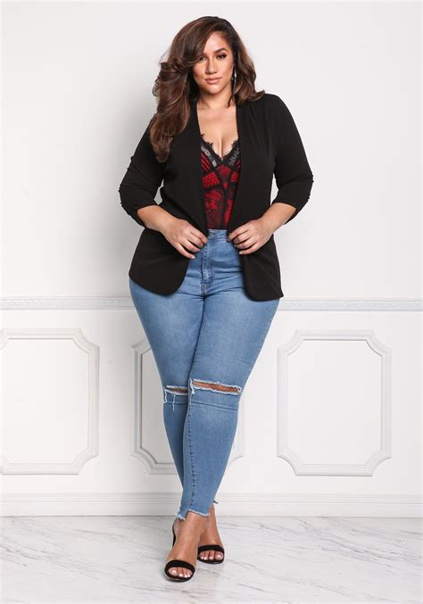 Plus Size Ruched Sleeve Solid Blazer Plus Size Outfits Plus Size