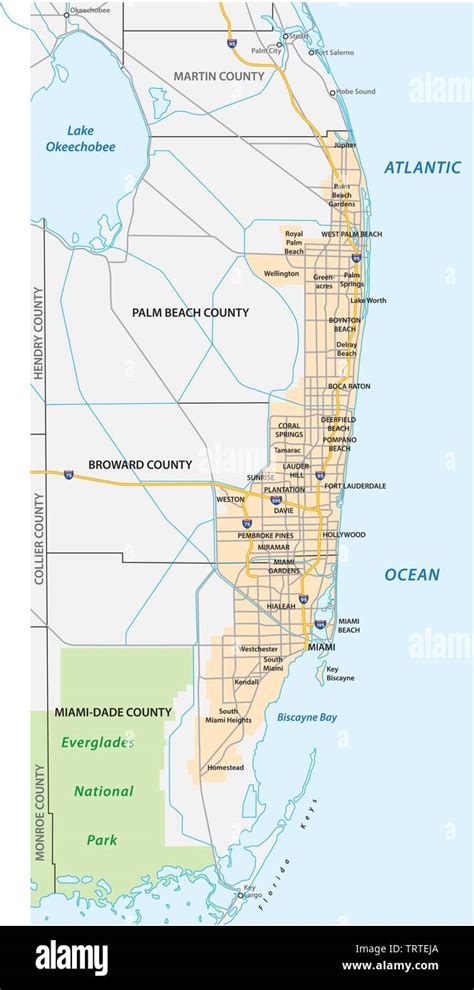 Miami Metropolitan Area Or Greater Miami Area Map Stock Vector Image