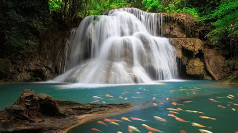 Hd Wallpaper Waterfall Nature Body Of Water Huay Mae Khamin