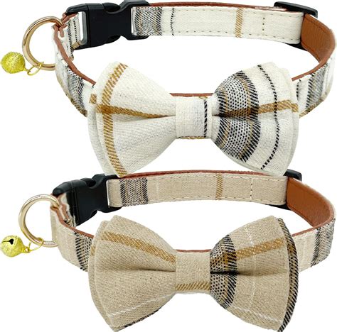 Kudes Plaid Dog Collar With Bow 2 Packset Adjustable Cute Dog Bow Tie