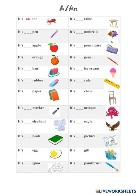 A An Worksheet For Grammar Practice