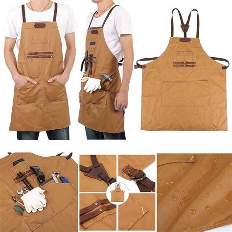 waxed canvas work apron tool apron unisex carpenter apron with back strap uk ebay
