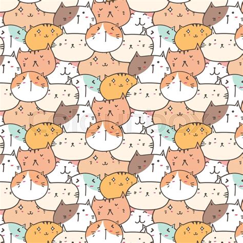 Cute Cats Vector Pattern Background Stock Vector Colourbox