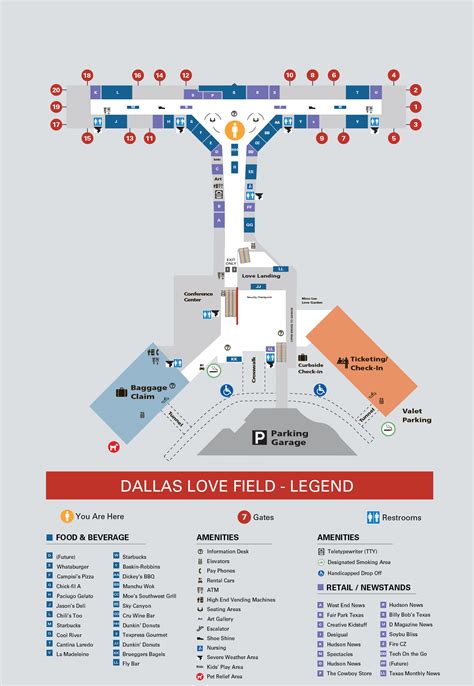 Dallas Love Field Airport Map Dal Printable Terminal Maps Shops