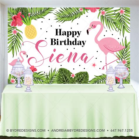 Kids Birthday Banner Flamingo Birthday Bannerbackdrop Lets