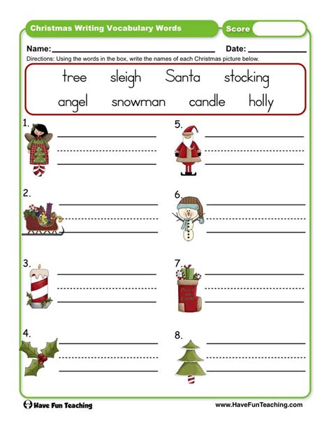Christmas Writing Vocabulary Words Worksheet Have Fun Teaching