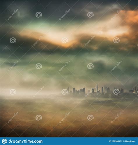 Abstract Fictional Scary Dark Wasteland City Background Mist Blankets