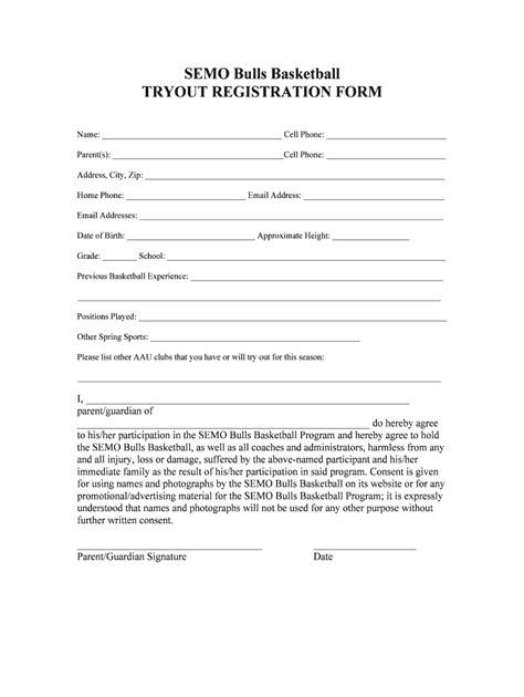 Fillable Online Semo Bulls Basketball Tryout Registration Form Fax