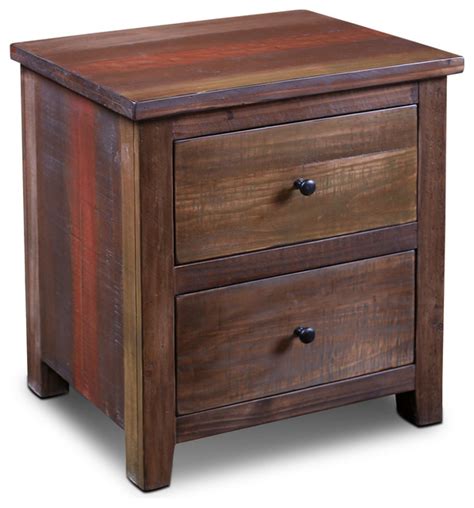 Bayshore Rustic Style Solid Wood 2 Drawer Nightstand Rustic