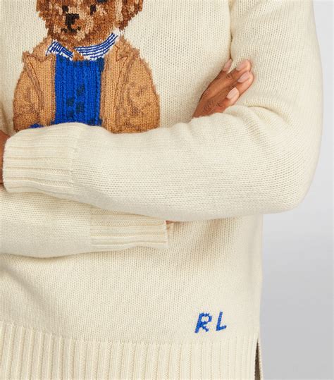 Womens Polo Ralph Lauren White Wool Cashmere Polo Bear Sweater