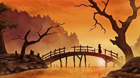 Japan drawing, drawing pictures japan drawing pictures. digital Art, Nature, Trees, Forest, Painting, Japanese, Branch, Bridge, Wood, Water, River ...