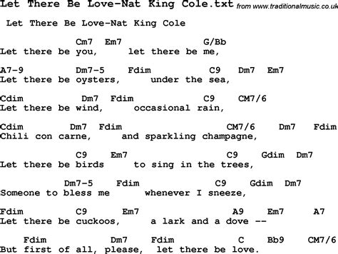 jazz song let there be love nat king cole with chords tabs and lyrics from top bands and artists